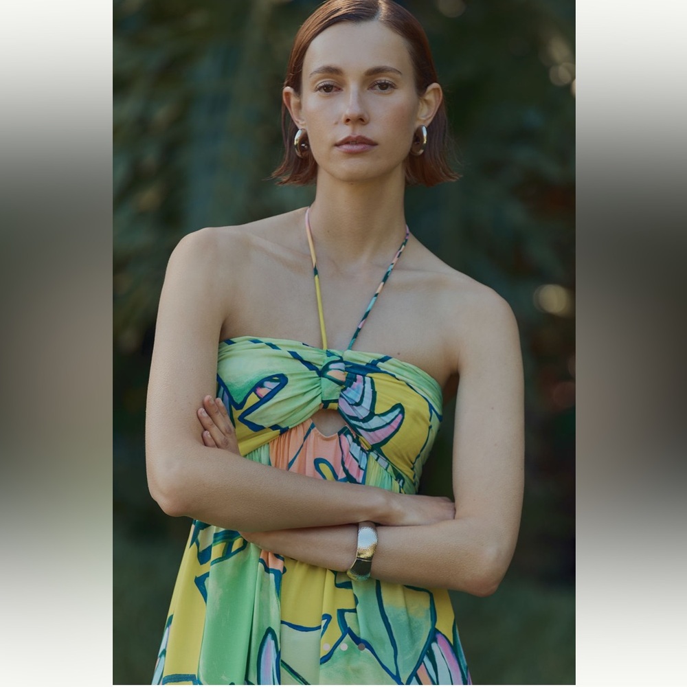 Farm Rio x Anthropologie Halter Printed Maxi Dress - Size Small NWT - Picture 3 of 7